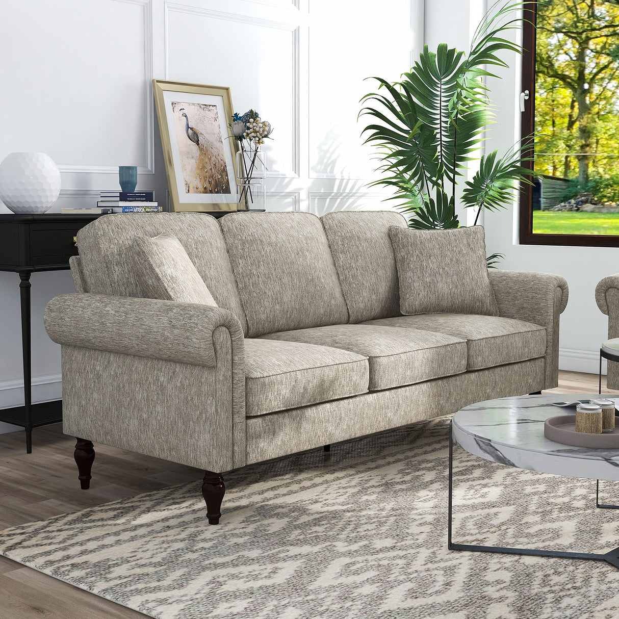 Barret Traditional Upholstered Chenille Fabric 3-Seater 80 in.