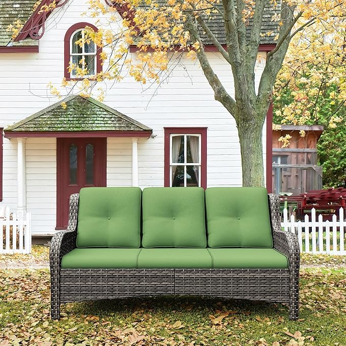 73'' Outdoor Patio Couch Wicker Sofa - 3 Seater Rattan Sofa for Outside Patio Garden