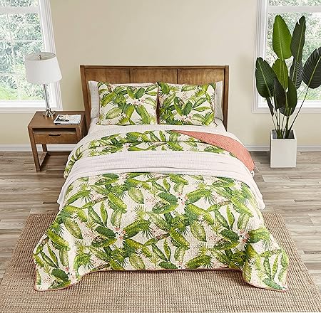 - King Quilt Set, Reversible Cotton Bedding with Matching Shams