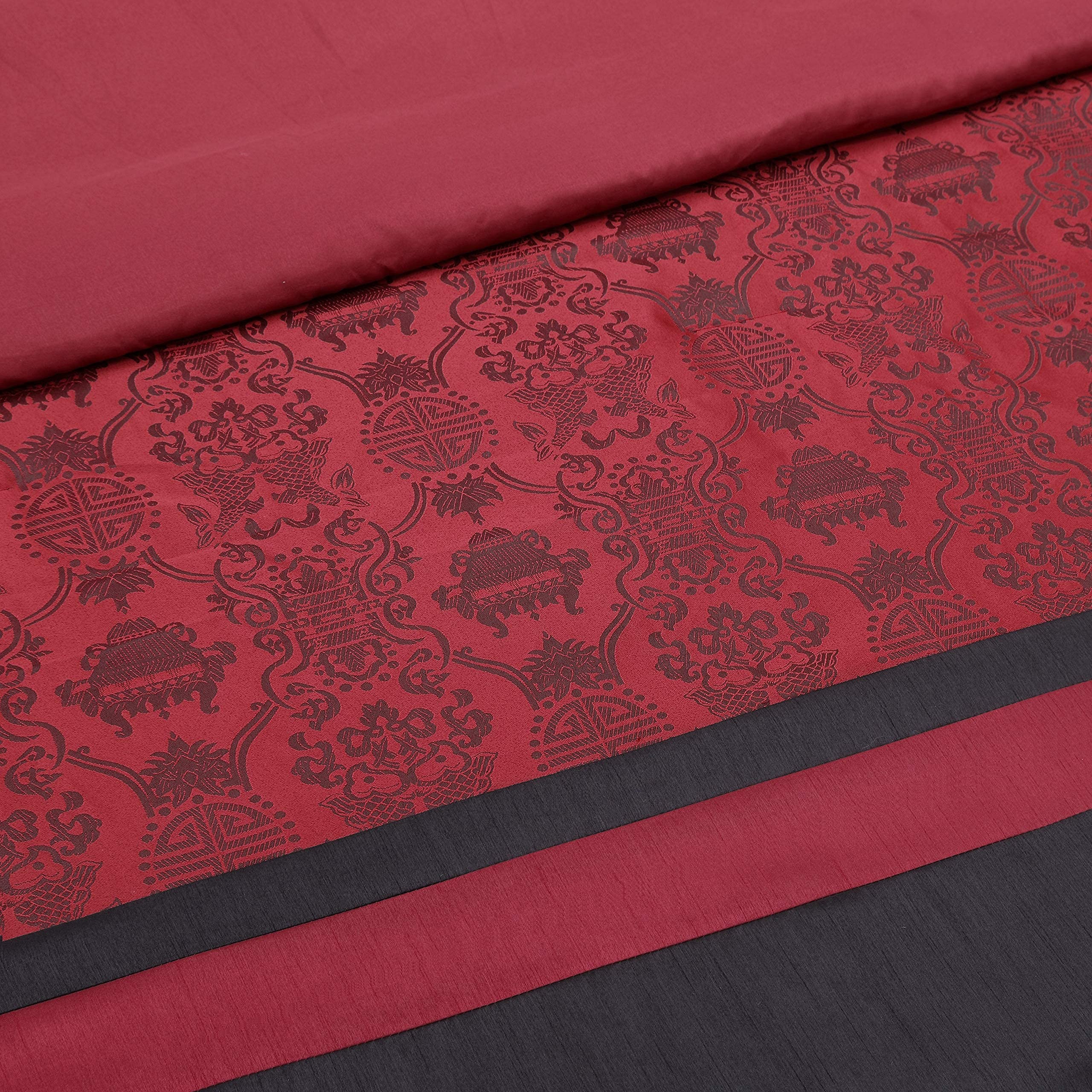 Dynasty Jacquard 7-Piece Comforter Set Black/Red (Queen)