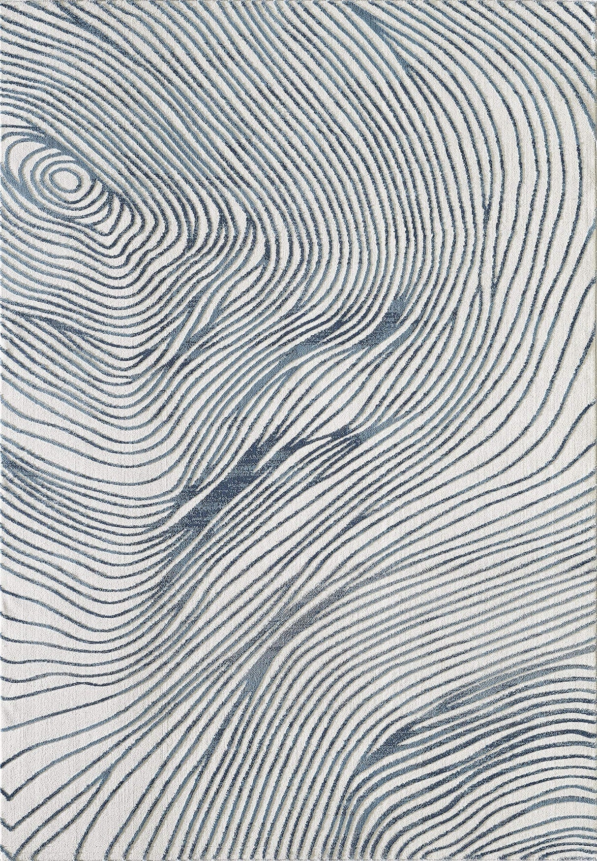 Contemporary Wave Print Area Rug 6' x 9' - Blue & White Turkish Rectangle Rug