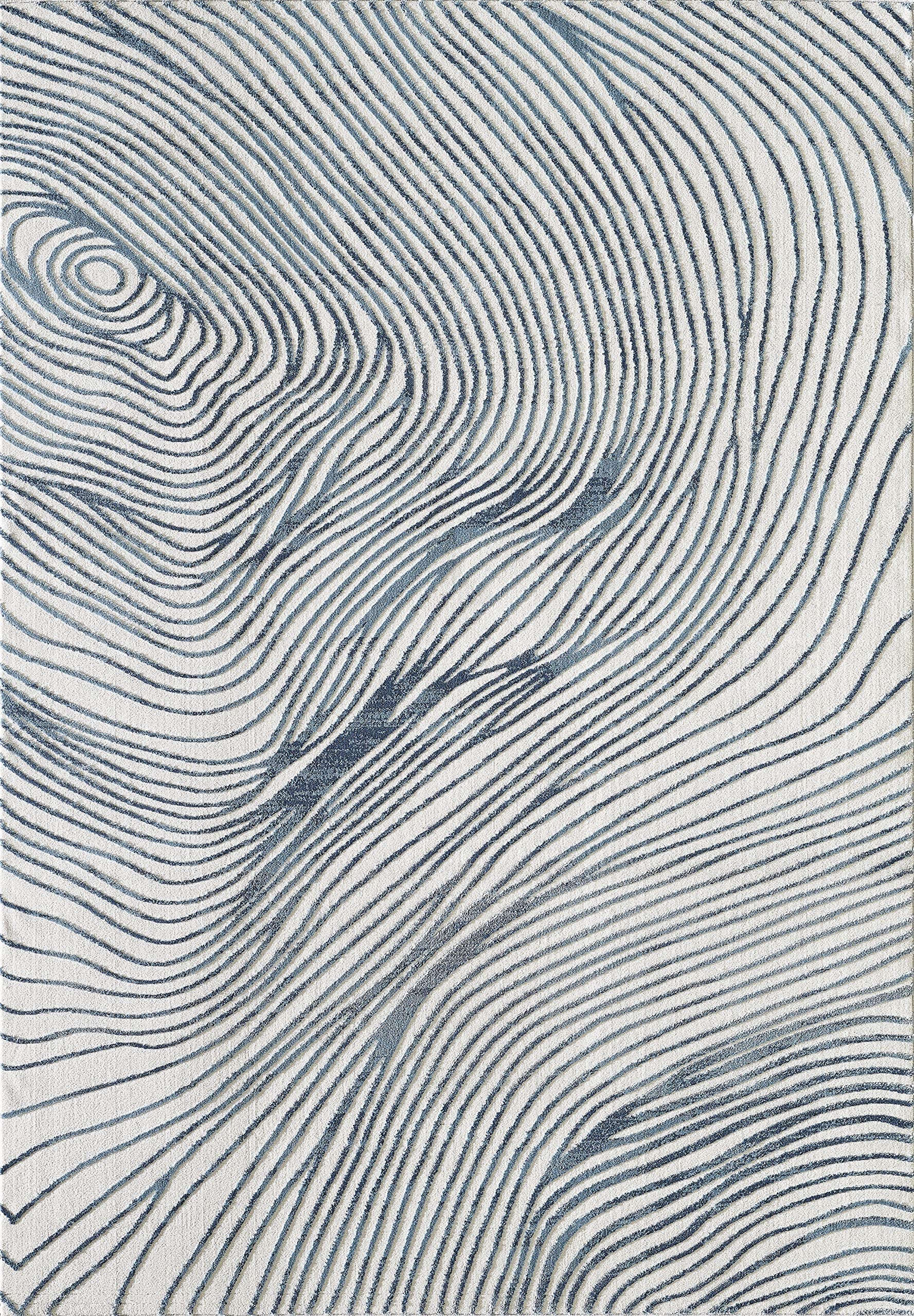 Abani Rugs Contemporary Wave Print 6' X 9' Rectangle Area Rug, Vista Collection - Modern Blue & White Turkish Accent Rug