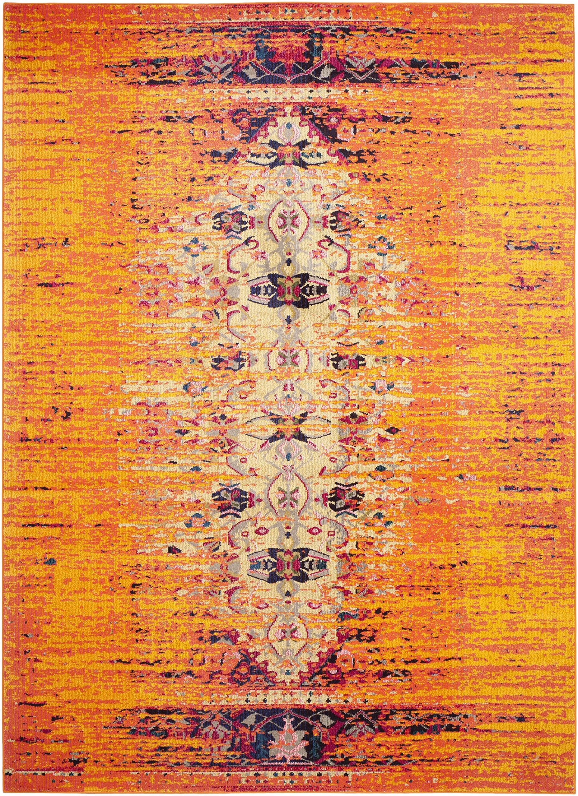 SAFAVIEH Monaco Collection Area Rug - 10' x 14', Orange & Multi, Modern Boho Abstract Distressed Design, Non-Shedding & Easy Care, Ideal for High Traffic Areas in Living Room, Bedroom (MNC209H)