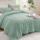 Fluffy Queen Comforter Set, Sage Green Sherpa Fleece Bedding Comforter Set