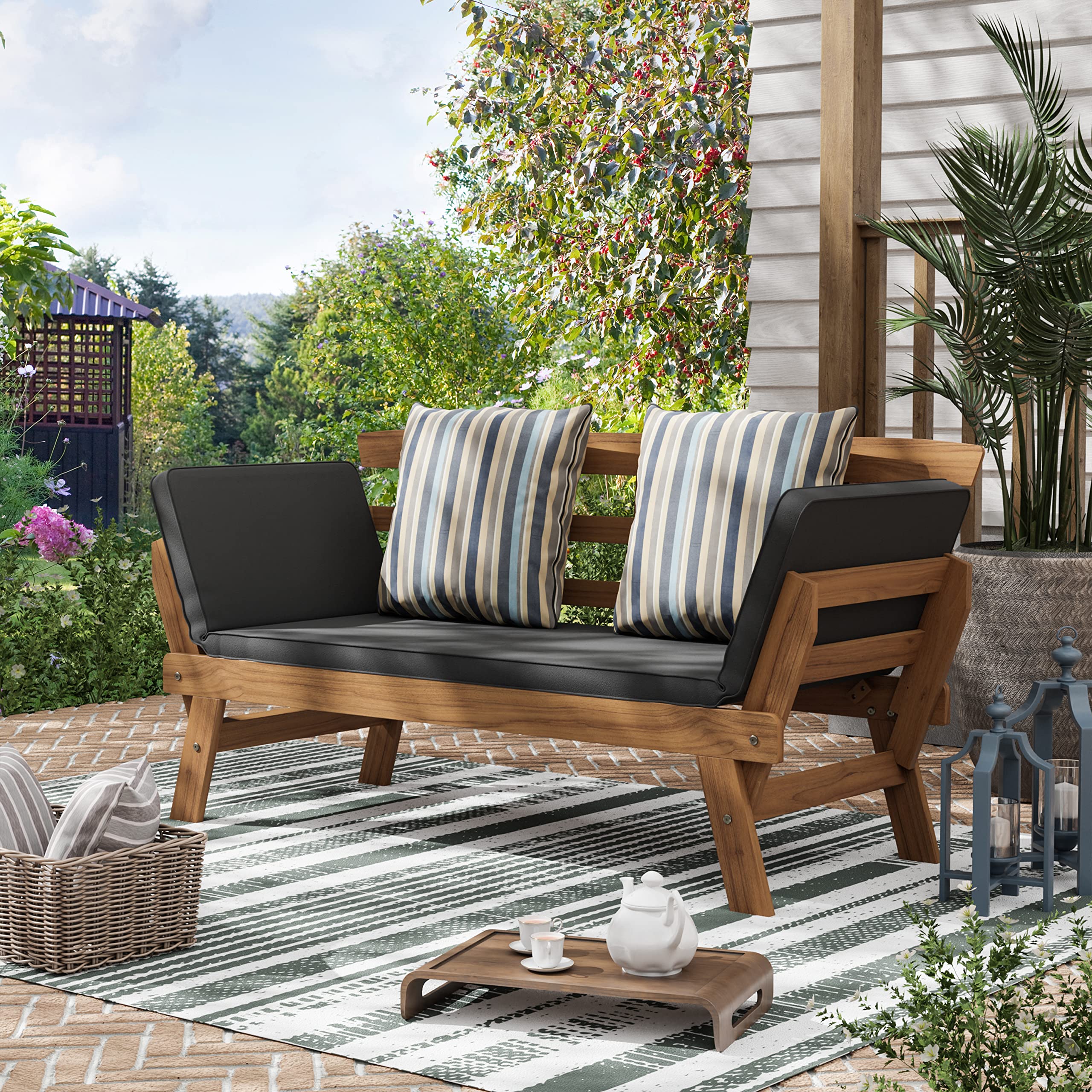 Velden Certified Acacia Natural Finish Wood Sofa Narrow Daybed Small Loveseat Patio Sofa