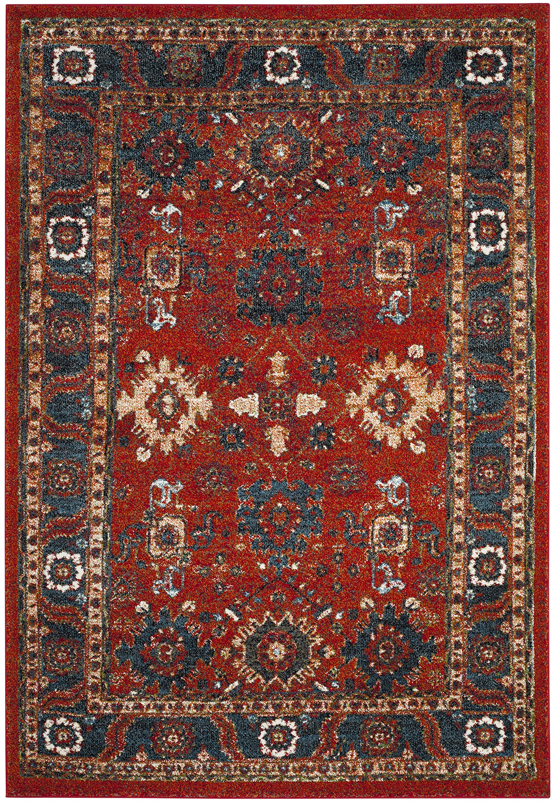 Vintage Hamadan Collection Area Rug - 5'3" x 7'6", Orange & Blue