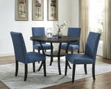 Biony Espresso Wood Dining Set with Blue Nailhead Chairs