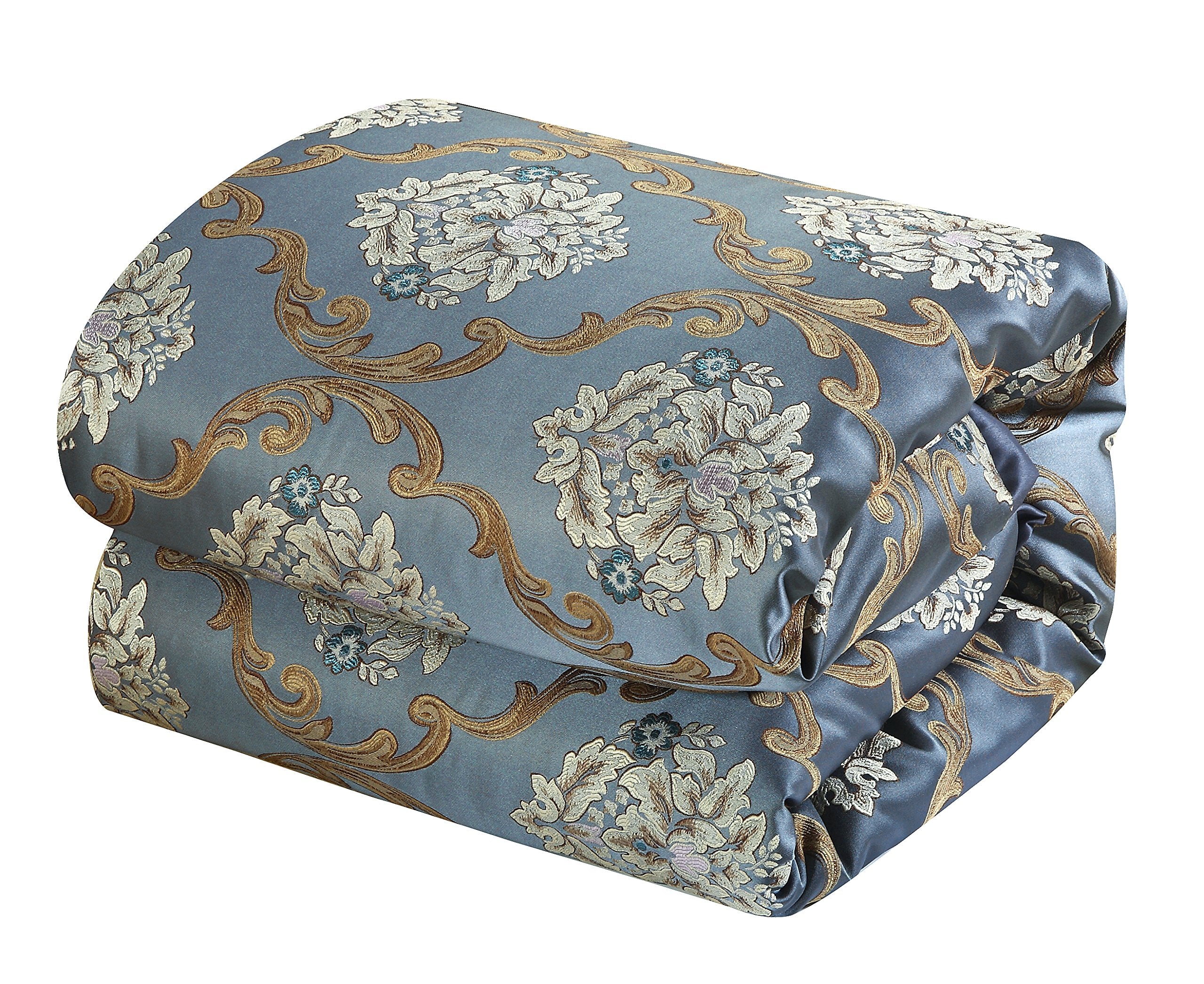 9 Piece Aubrey Decorator Upholstery Comforter Set and Pillows Ensemble, King, Blue