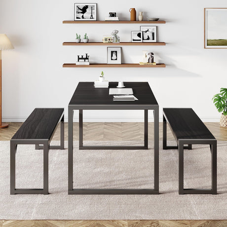 3-Piece Dining Table Set for 4-6, Heavy Duty Kitchen with Metal Frame and Wood Board