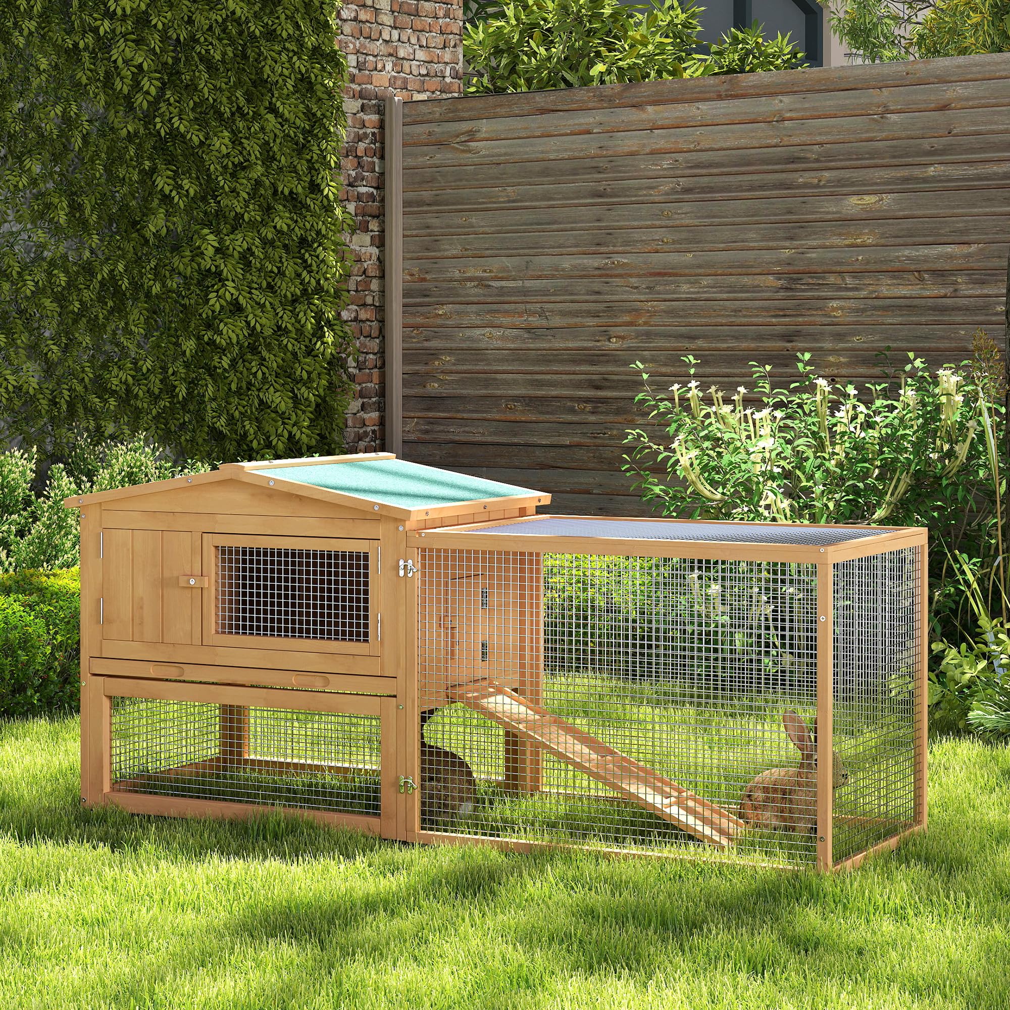 HopHaus Outdoor Rabbit Hutch – Waterproof Wood Cage with Detachable Run