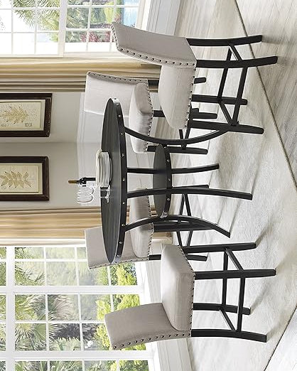 Espresso Counter Height Dining Set with Blue Nailhead Stools