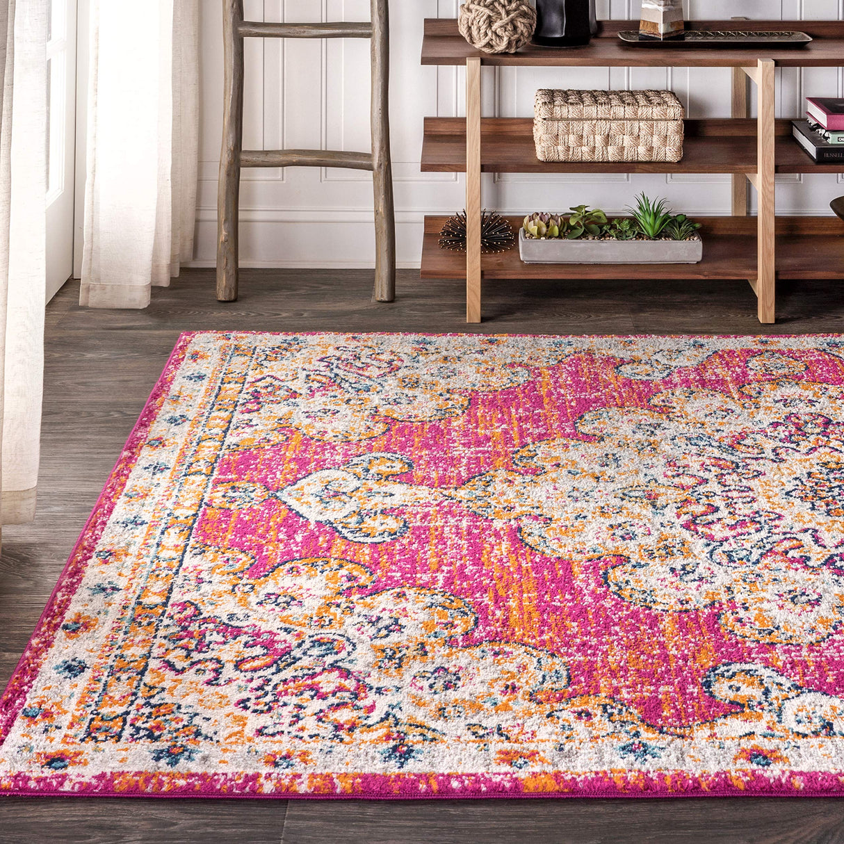 BMF104A-5 Bohemian FLAIR Boho Distressed Medallion Indoor Area-Rug Floral Easy