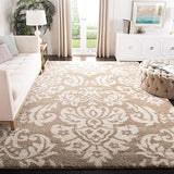 Florida Shag Area Rug 8'6" x 12' - Smoke & Beige Damask