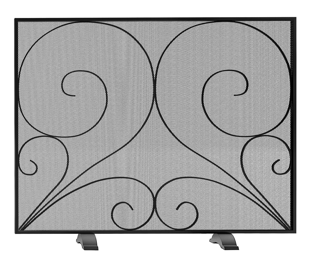 Single Panel Fireplace Screen Handcrafted Solid Wrought Iron Mesh, Heat-Resistant Fire Spark Guard