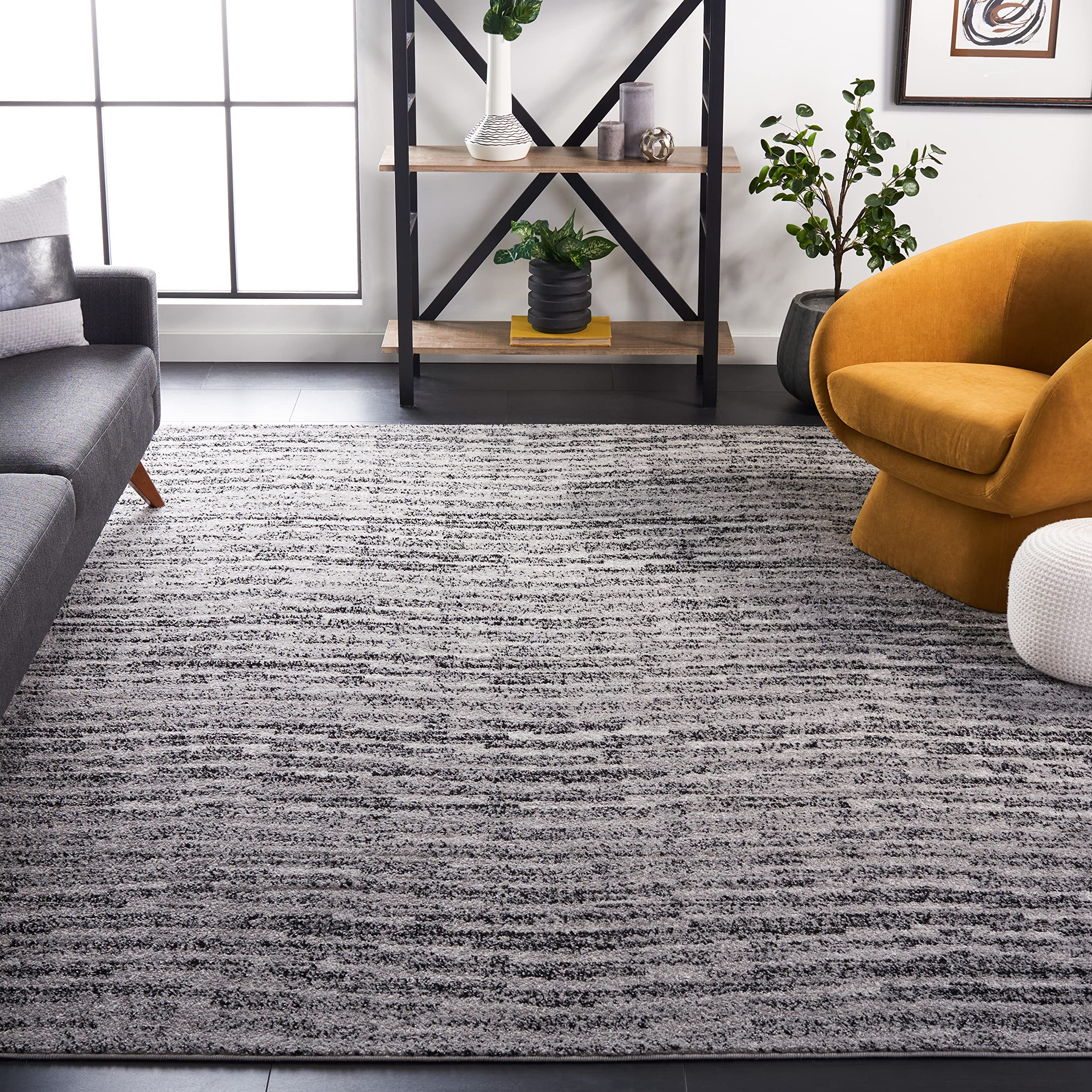 SAFAVIEH Adirondack Collection Area Rug - 10' x 14', Black & Silver, Modern Abstract Design, Non-Shedding & Easy Care, Ideal for High Traffic Areas in Living Room, Bedroom (ADR117A)