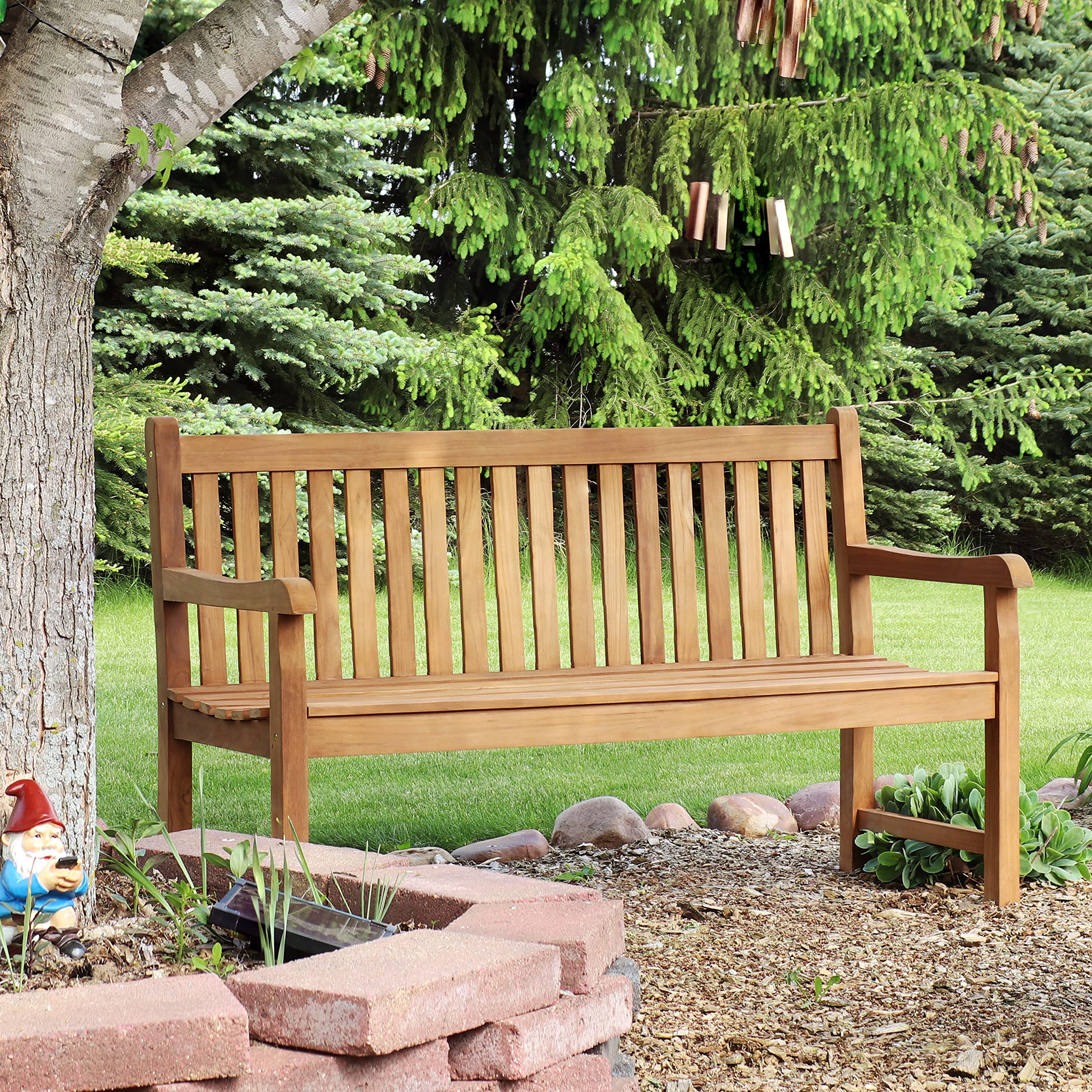 2-Person Outdoor Bench with Backrest - Wooden Garden Bench