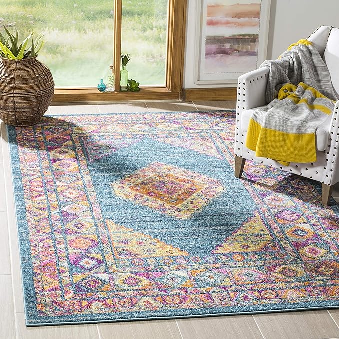 Madison Collection 8' Square Orange/Fuchsia MAD133D Boho Chic Medallion Non