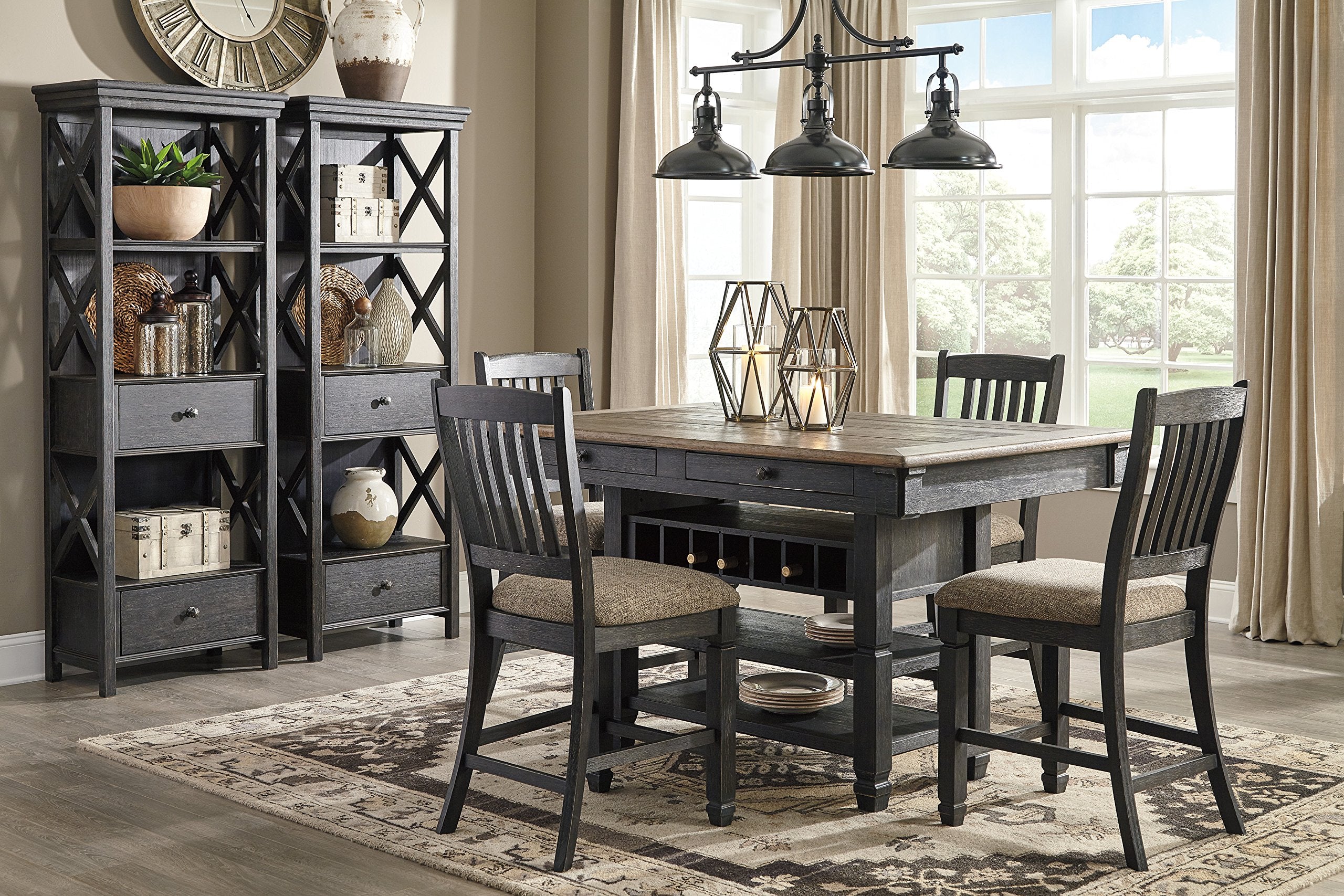 Tyler Creek Farmhouse Counter Height Dining Table with Wine Rack