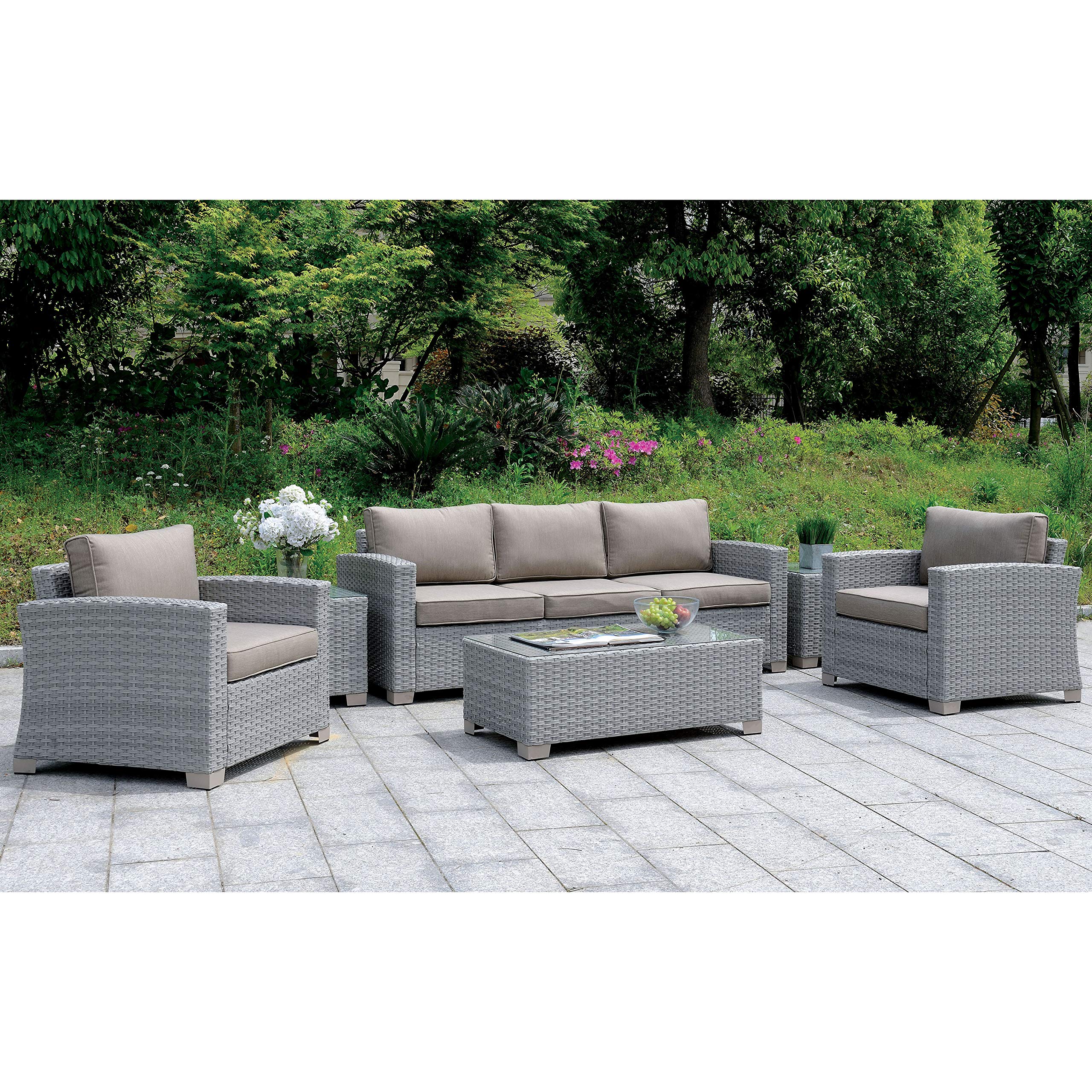 24/7 Shop at Home Silvana Modern Square Glass Top Patio End Table, Gray