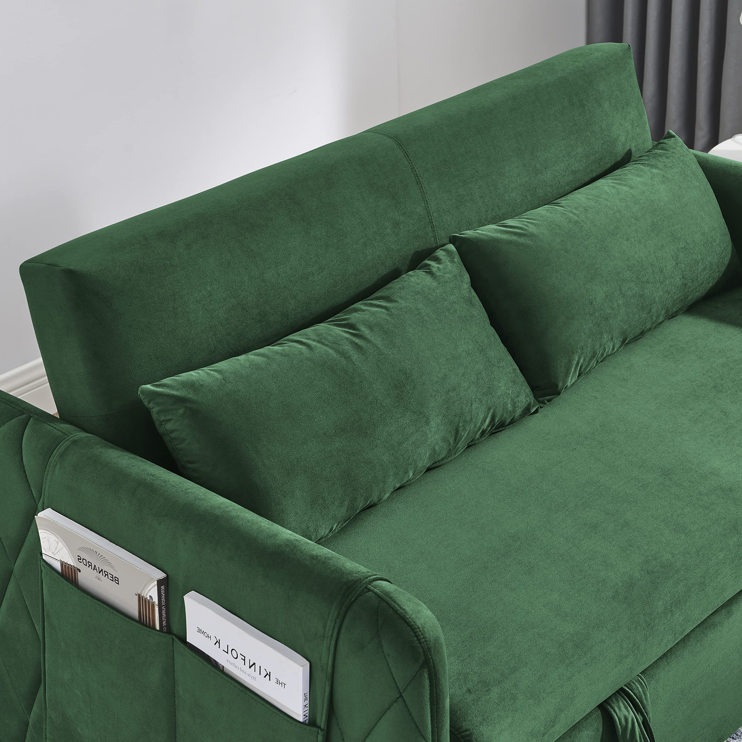 2 Detachable Arm Pockets, Velvet Loveseat Sofa