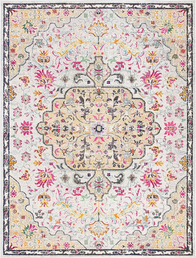 Madison Collection Area Rug - 8' x 10', Black & Teal, Boho Chic Medallion Distressed Design