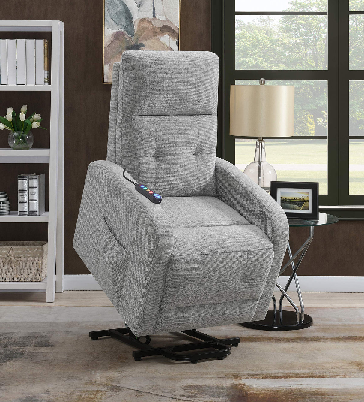 Tufted Upholstered Grey Power Lift Recliner 609402P