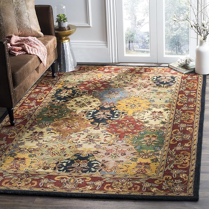 Heritage Collection 6' Square Beige / Burgundy HG911B Handmade Traditional Oriental Premium Wool Area Rug