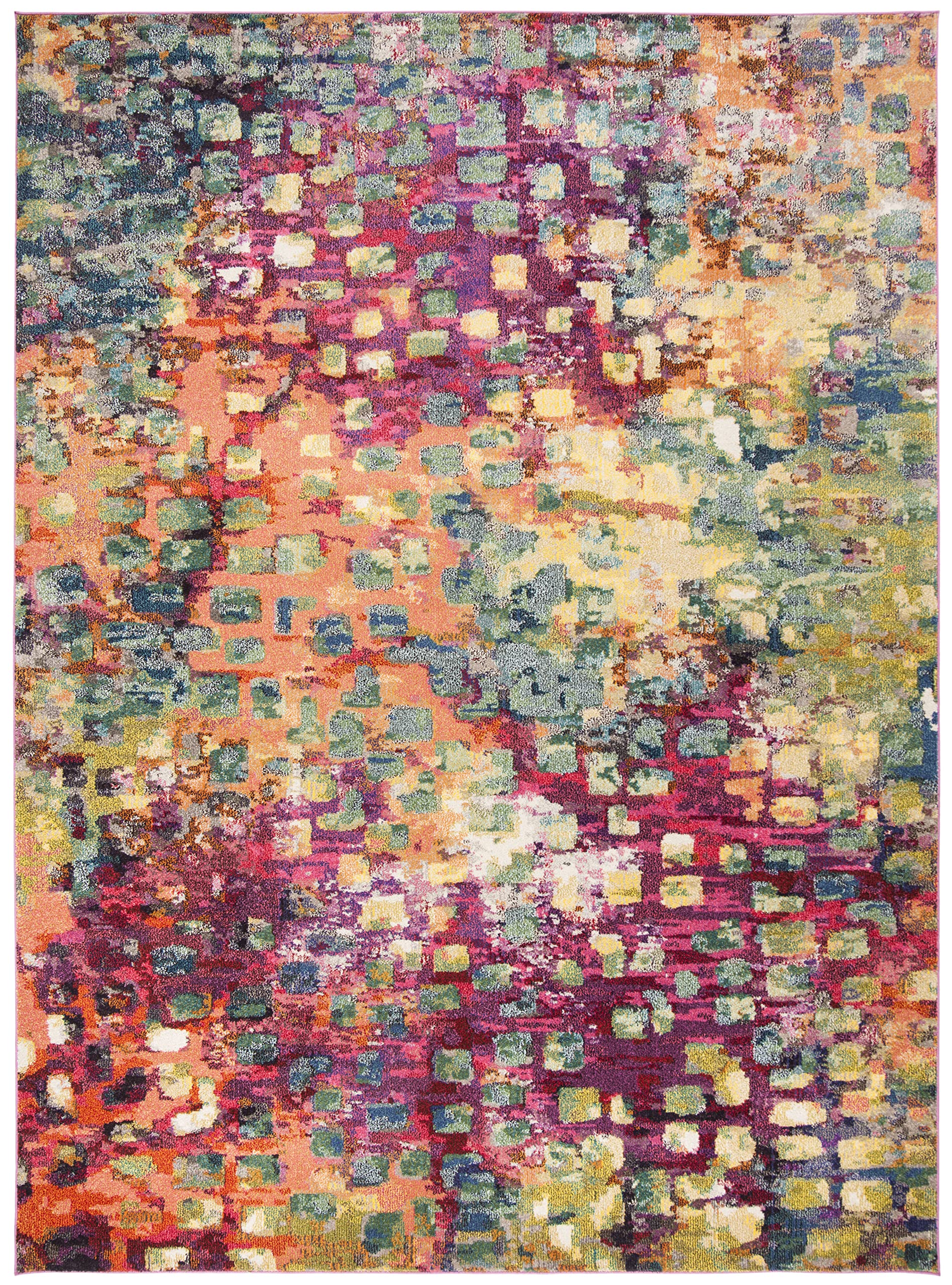 SAFAVIEH Monaco Collection Area Rug - 10' x 14', Pink & Multi, Boho Chic Abstract Watercolor Design, Non-Shedding & Easy Care, Ideal for High Traffic Areas in Living Room, Bedroom (MNC225D)