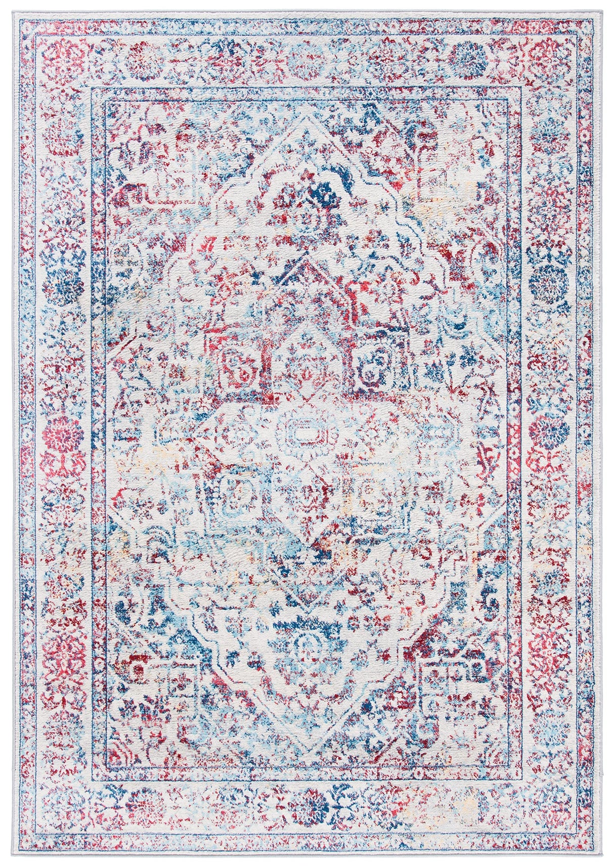 Brentwood Collection Area Rug - 10' x 13', Ivory & Blue, Medallion Distressed Design,