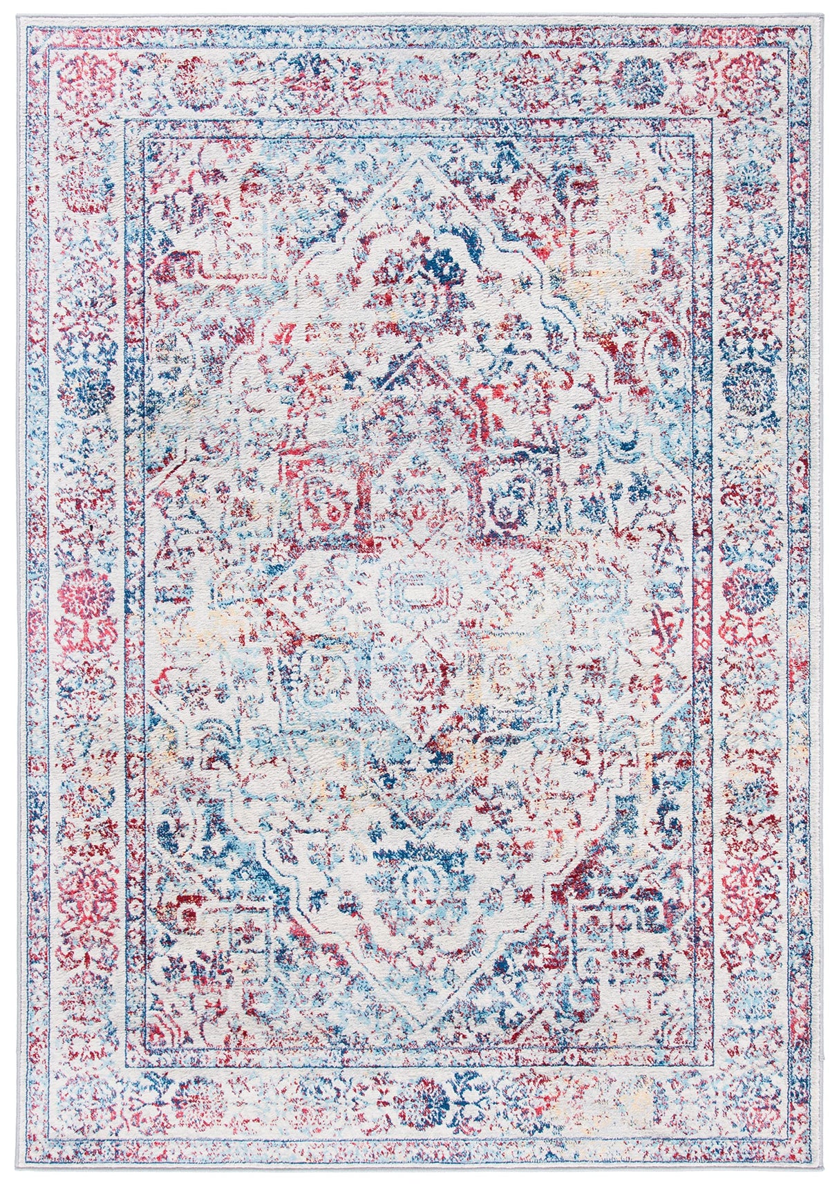 Brentwood Collection 8' x 10' Ivory/Blue BNT832B Medallion Distressed Non-Shedding