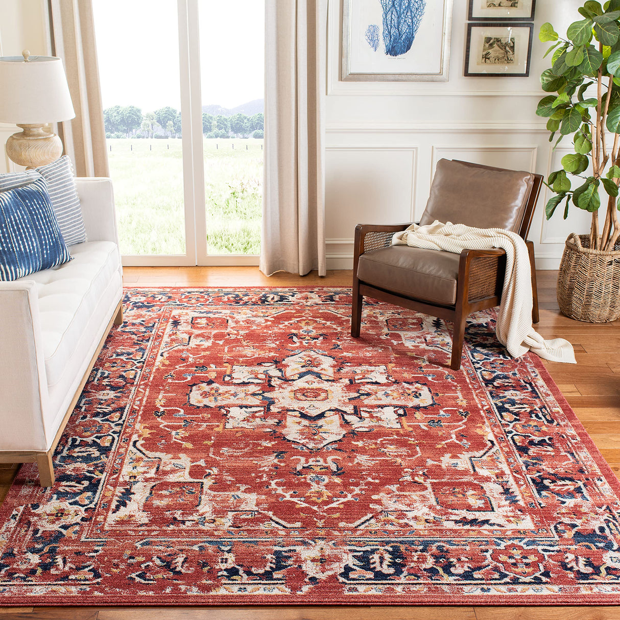 Charleston Collection 6'7" Square Red / Ivory CHL411Q Oriental Distressed Non