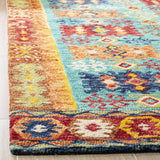 Aspen Collection Area Rug - 9' x 12', Blue & Red, Handmade Boho Tribal Wool, Ideal for High Traffic Areas in Living Room, Bedroom (APN503A)