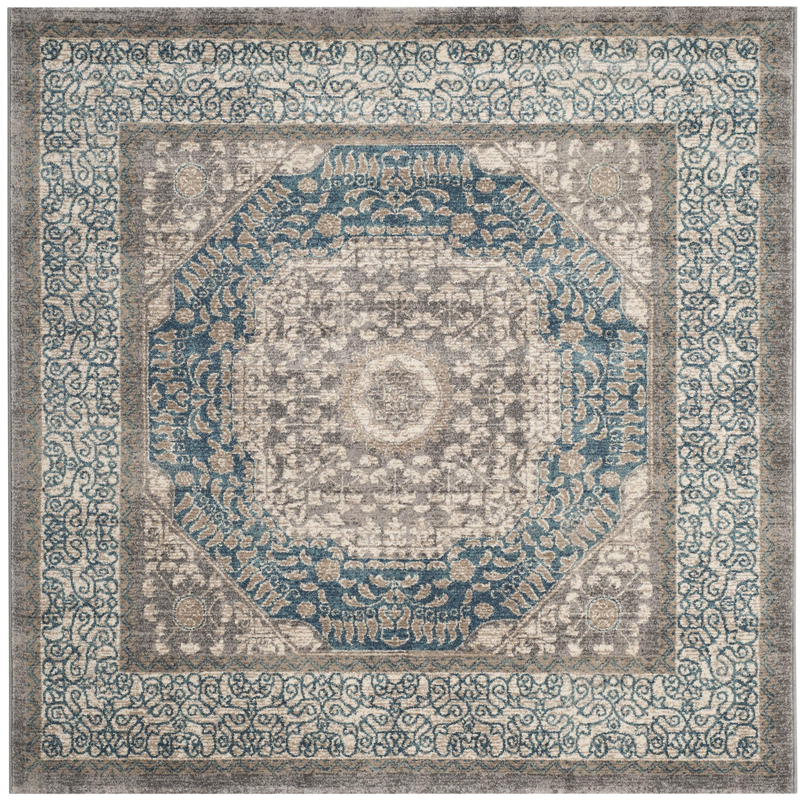 Sofia Collection 6'7" Square Light Grey/Blue SOF365A Vintage Oriental Distressed
