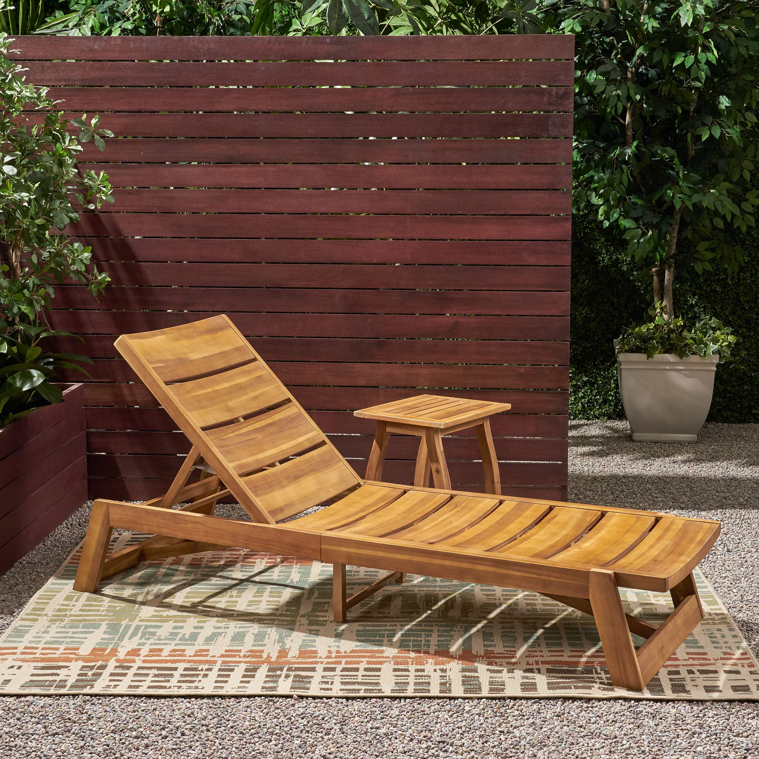 Great Deal Furniture GDFStudio Outdoor Acacia Wood Chaise 2 Piece Lounge