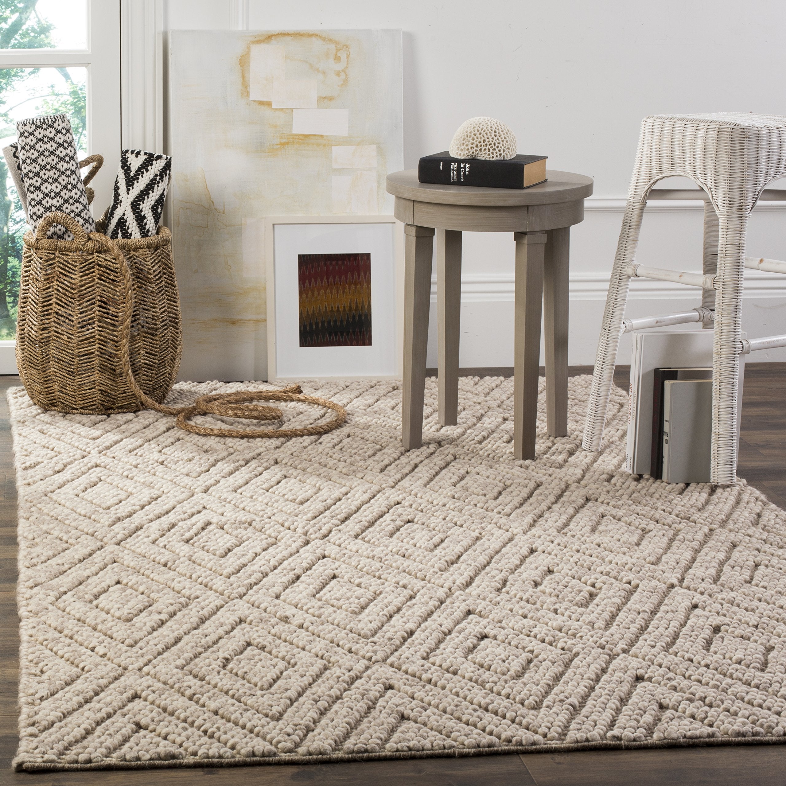 SAFAVIEH Natura Collection Area Rug - 10' x 14', Beige, Handmade Wool, Ideal for High Traffic Areas in Living Room, Bedroom (NAT623B)