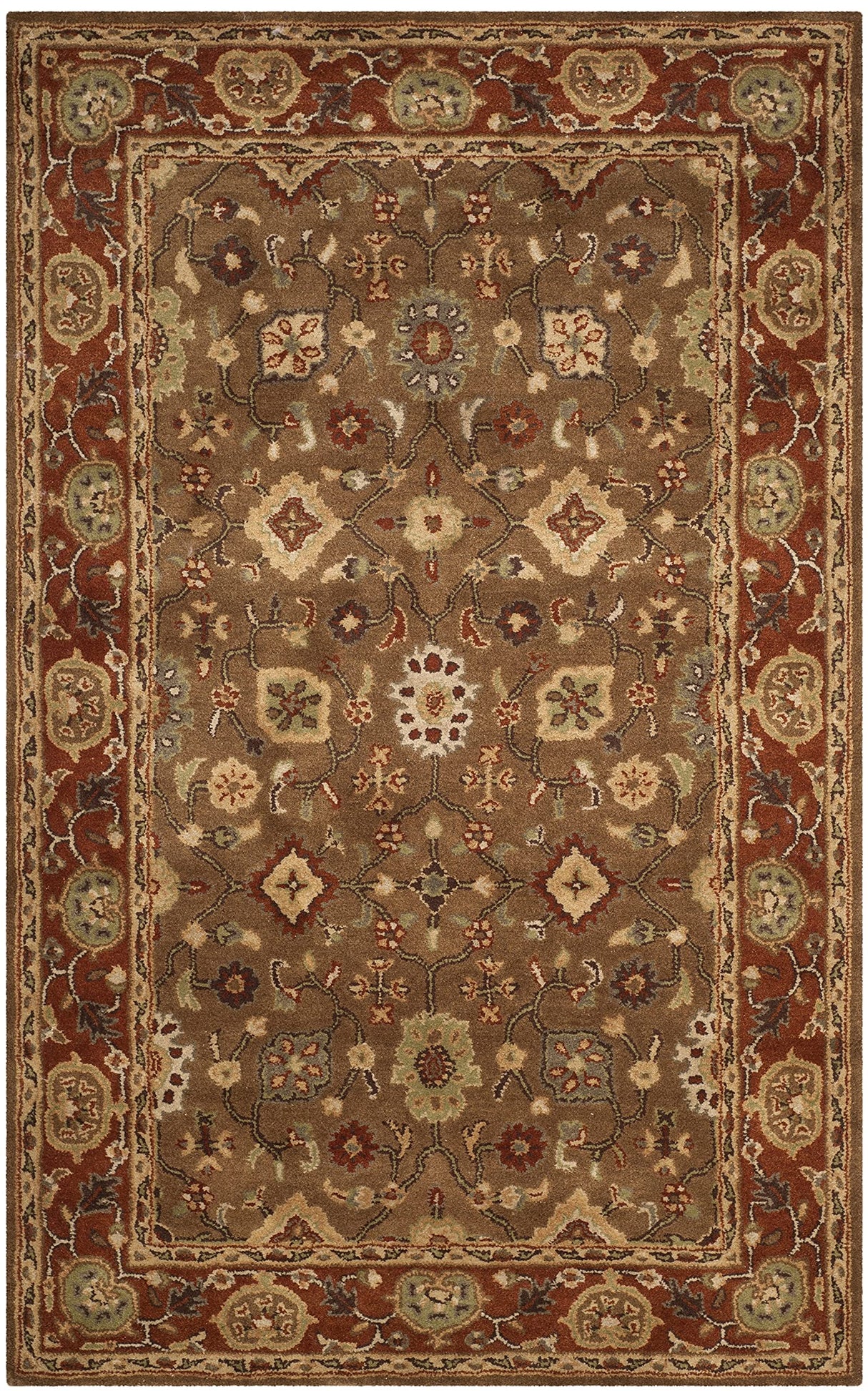 Heritage Collection Area Rug - 5' x 8', Moss & Rust, Handmade Traditional Oriental Wool