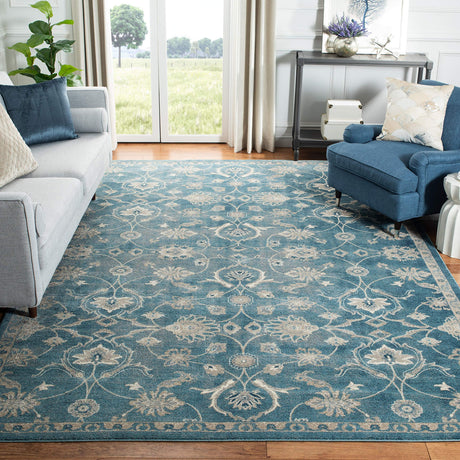 Sofia Collection 8' x 10' Blue / Beige SOF386C Vintage Oriental Distressed Non-Shedding