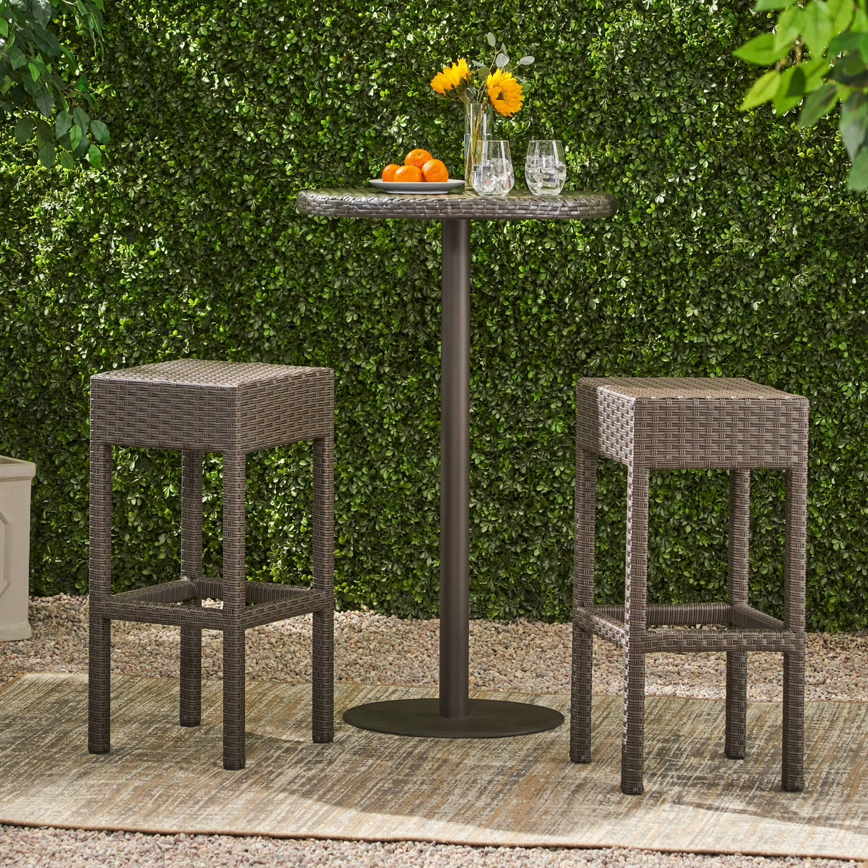 Milton Outdoor Wicker Backless Bar Stools, 2-Pcs Set, Dark Brown