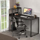 SHW 46-Inch Computer Desk with Adjustable Side Shelf and Drawer, 24" Deep, Black