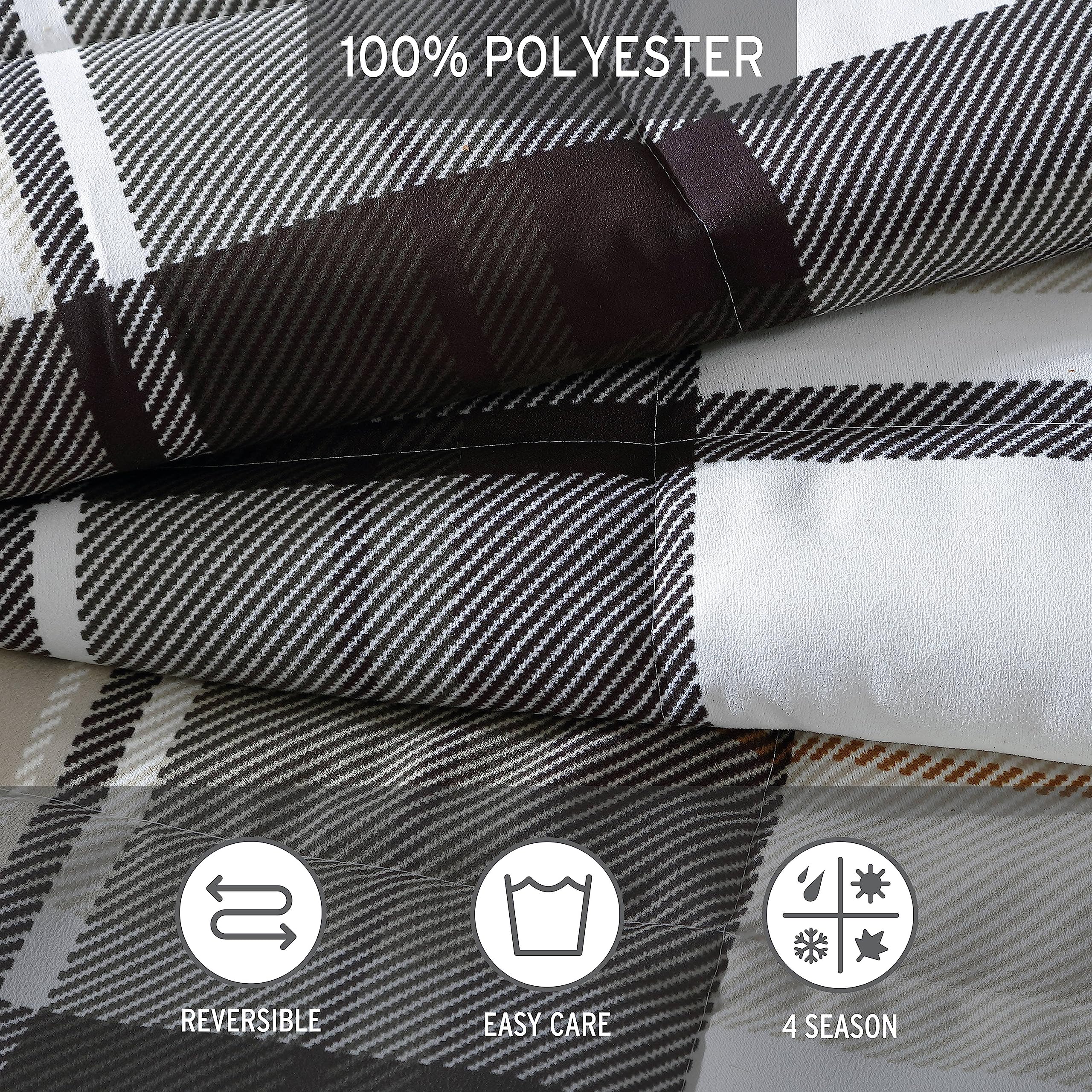 Normandy Grey Plaid King Comforter Set - Reversible Bedding