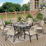 7 Pieces Outdoor Patio Dining Set, Wicker Patio Dining Set of 6 Rattan Chairs
