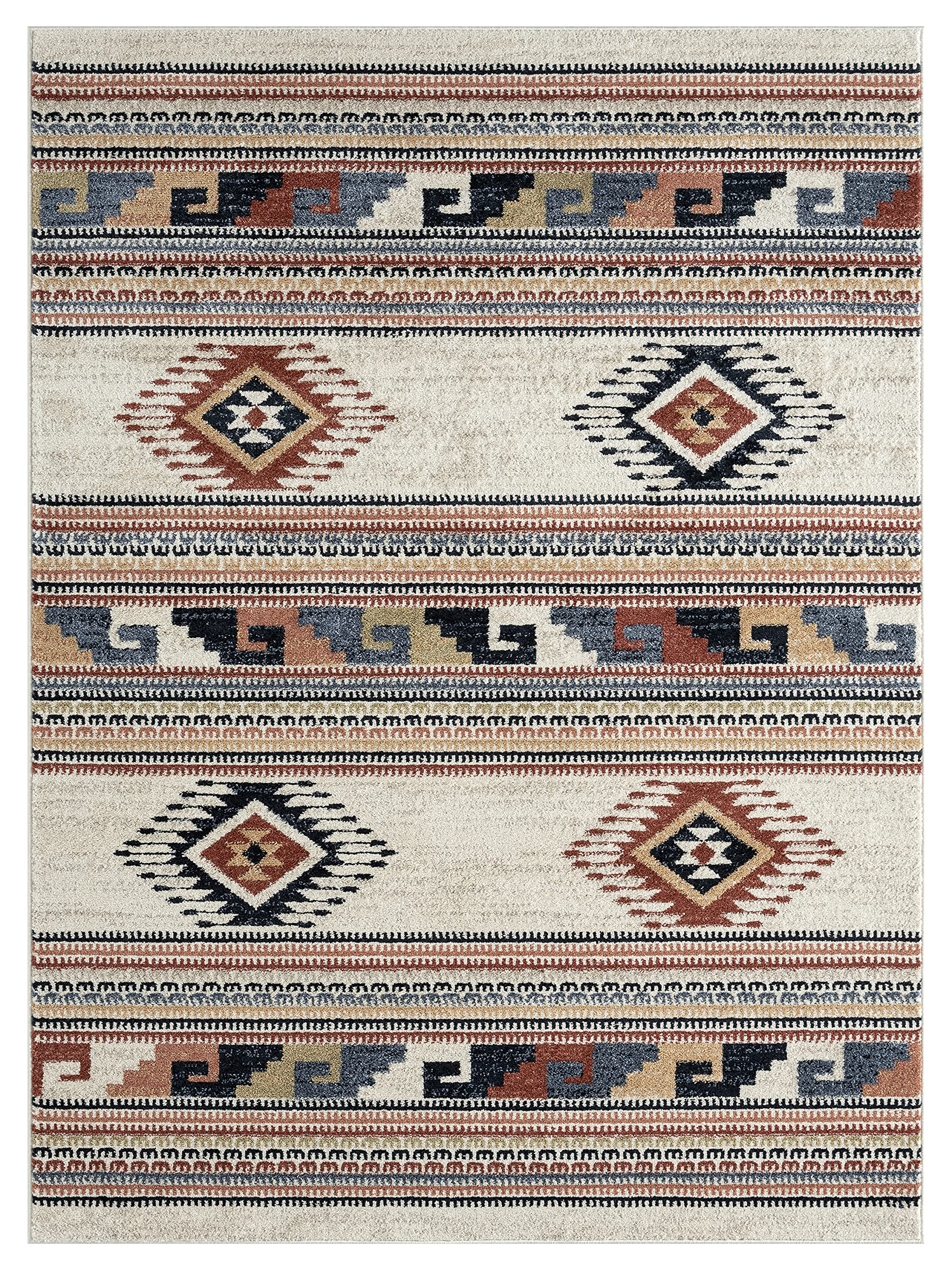 Abani Multicolor Southwestern Design 5'3" x 7'6" (5x8) Area Rug - Non-Shed Orange, Grey & Beige Tribal Pattern Dining Room Carpet Rugs