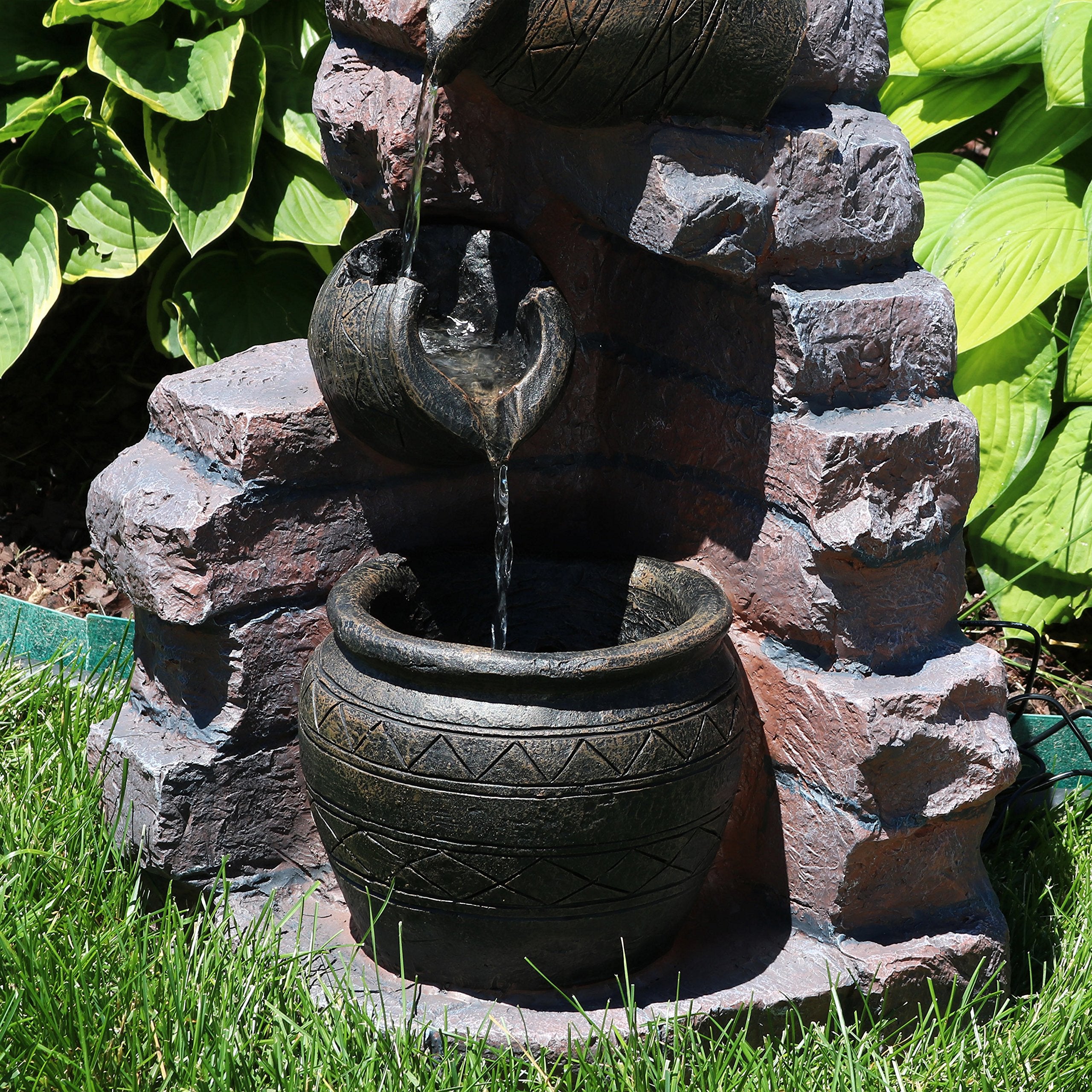 Crumbling Bricks and Pots 27-Inch Solar Fountain with LED Lights and Battery-Powered
