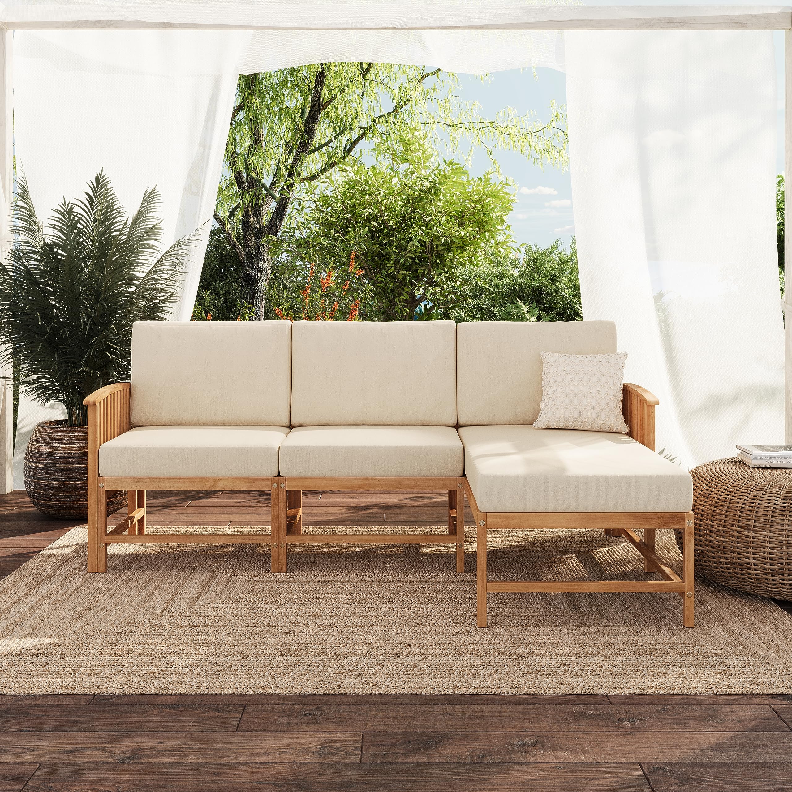 Modern 3-Piece Solid Wood Patio Sectional