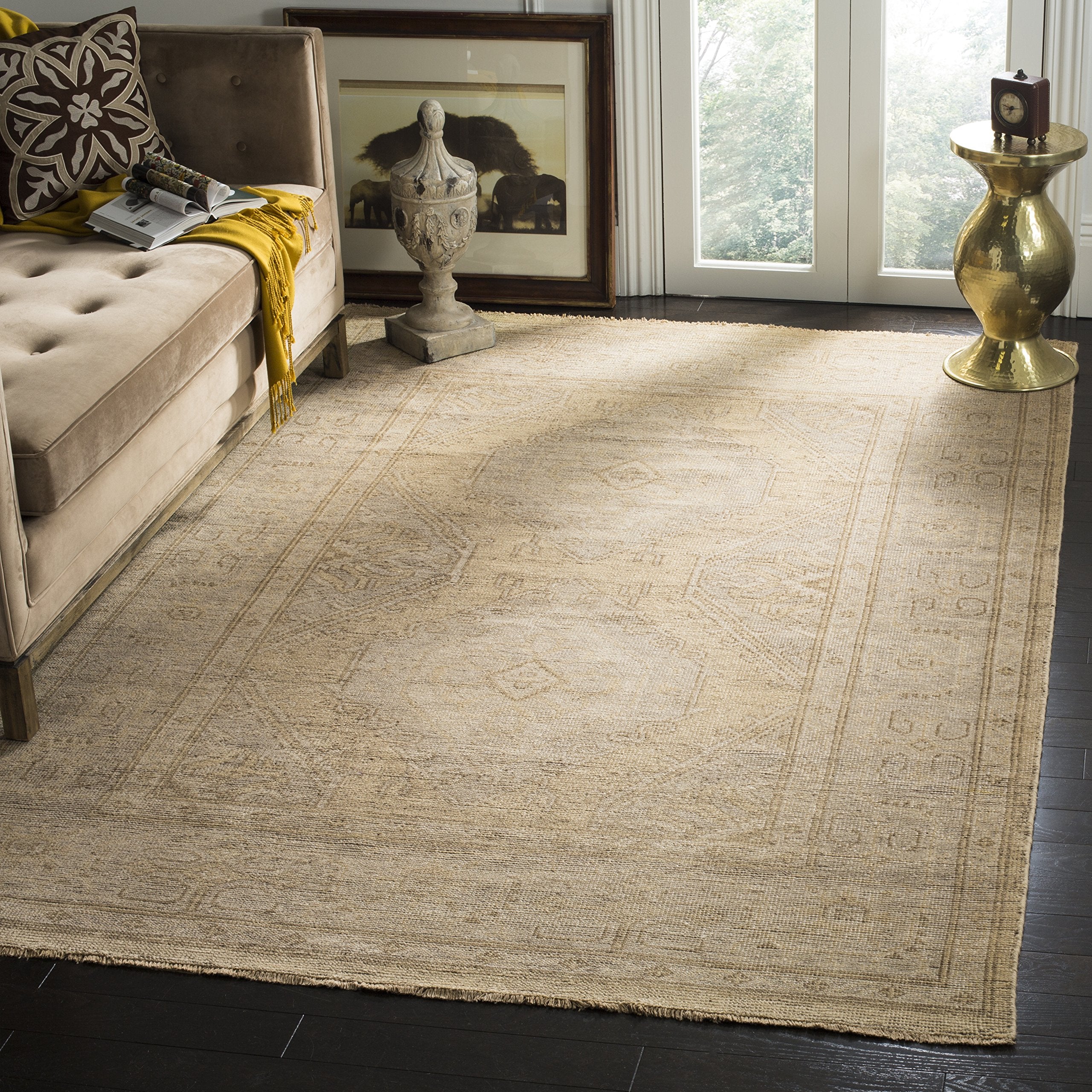 SAFAVIEH Izmir Collection Area Rug - 10' x 14', Gold & Grey, Hand-Knotted Traditional New Zealand Wool, Ideal for High Traffic Areas in Living Room, Bedroom (IZM180A)