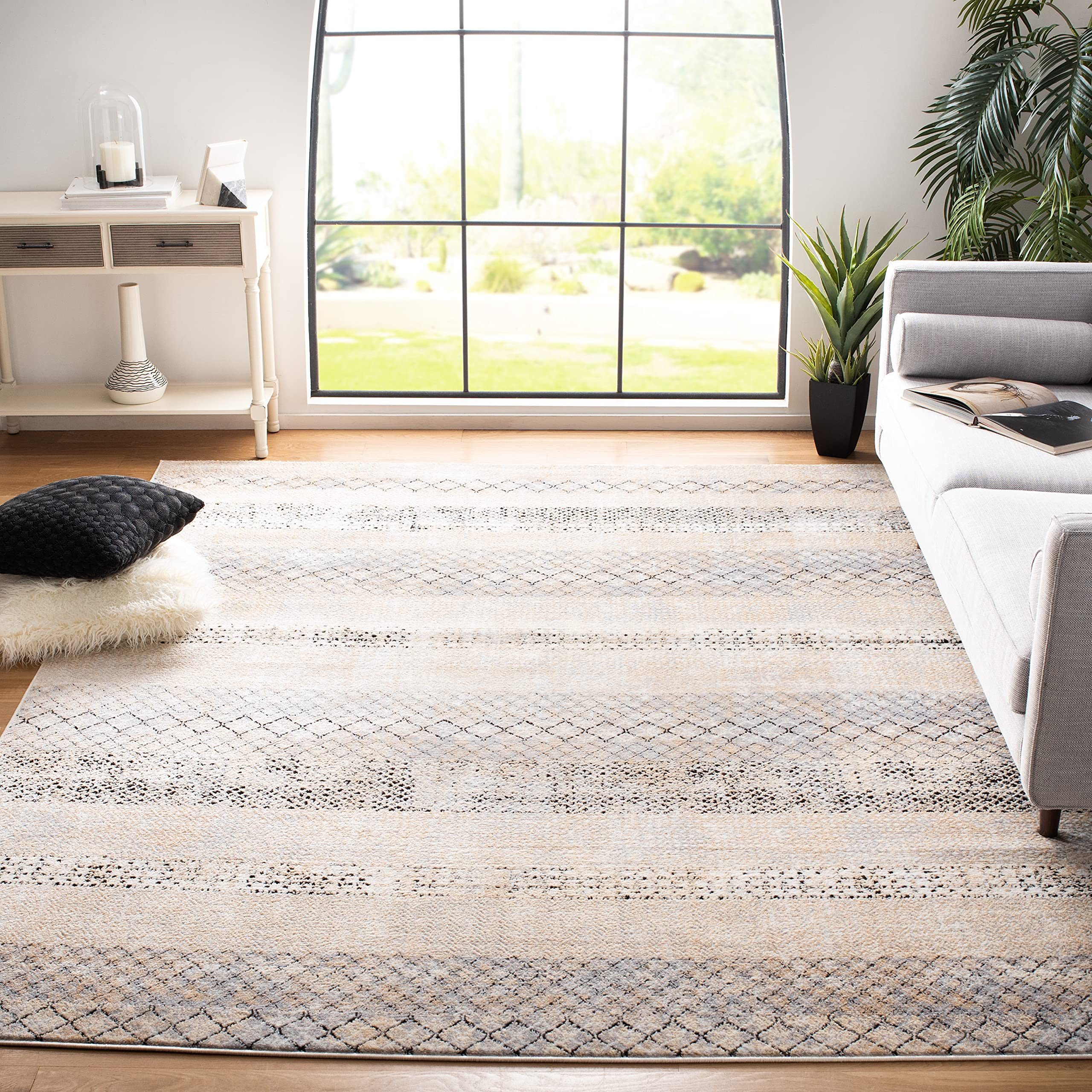 SAFAVIEH Amelia Collection Area Rug - 10' x 14', Grey & Gold, Rustic Tribal Distressed Design, Non-Shedding & Easy Care, Ideal for High Traffic Areas in Living Room, Bedroom (ALA761H)