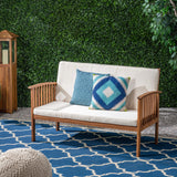 Grace Outdoor Acacia Wood Loveseat, Brown Patina Finish and Cream