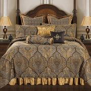 9-Piece Jacquard Comforter Set - Luxury Damask Bedding with Euro Shams & Bedskirt (Bronze Gold, Queen)