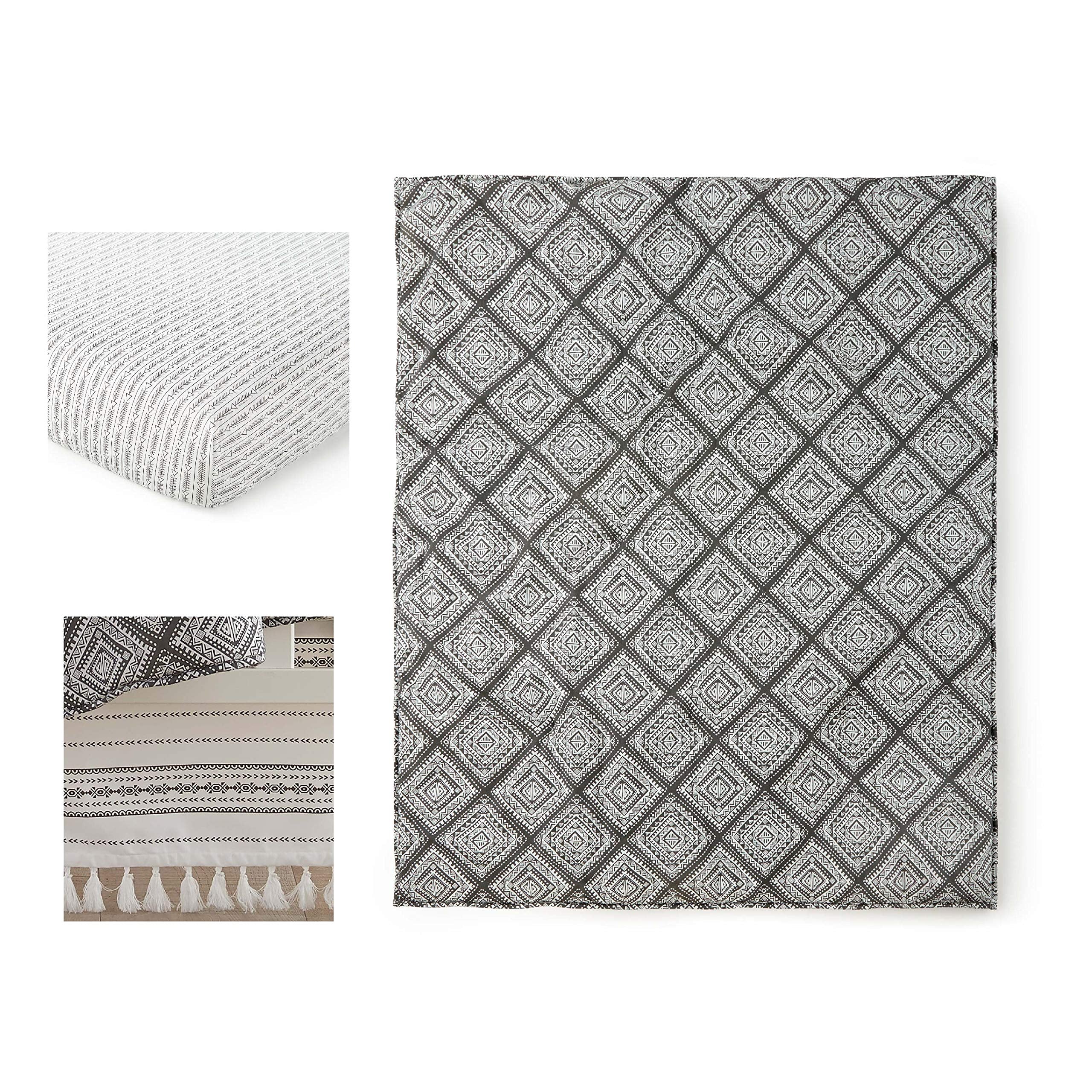 Levtex Baby Nest & Nod Riley 3pc Bedding Set, Cotton, Charcoal (Quilt, Dust Ruffle, Crib Fitted Sheet)