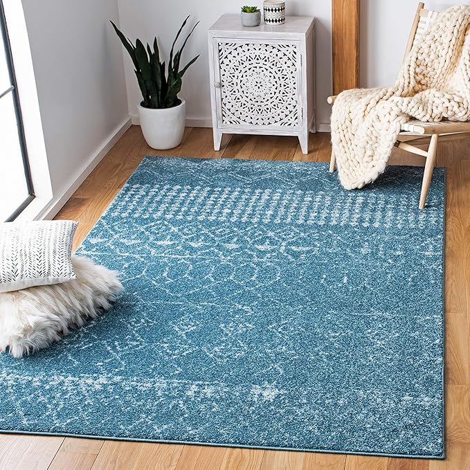 Tulum Collection Area Rug - 8' x 10', Light Grey & Ivory, Moroccan Boho Distressed Design